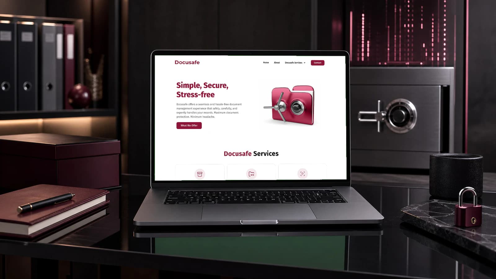 Docusafe website shown on a laptop mockup