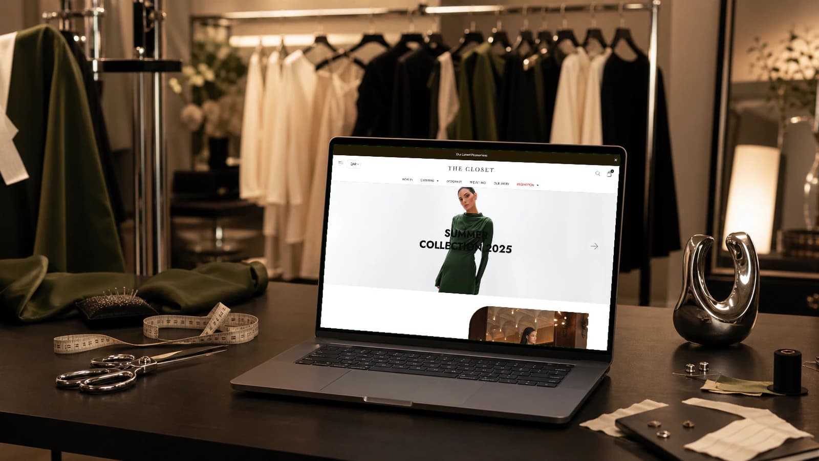 The Closet website shown on a laptop mockup