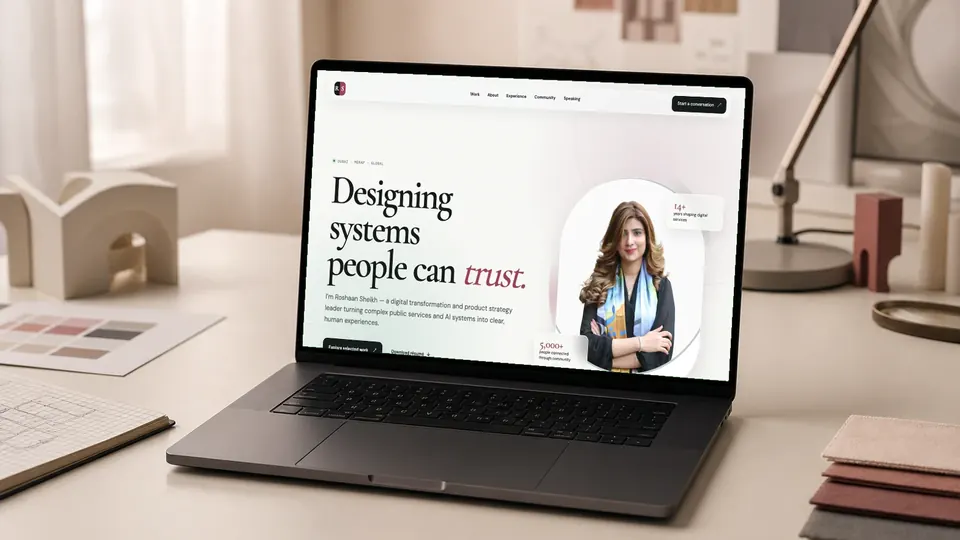 Roshaan Sheikh website shown on a laptop mockup